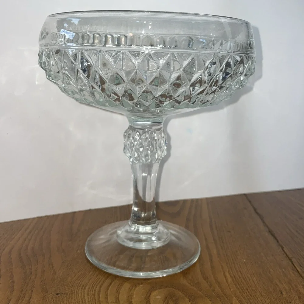 Vintage‎ Indiana Glass Pedestal Compote Candy Dish Diamond Point Pattern 1960s